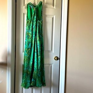 Donna Morgan Green Print Silk Maxi Dress